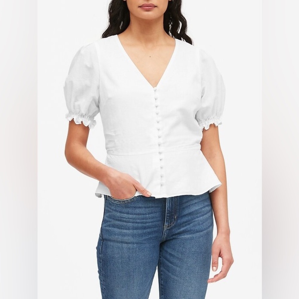 Banana Republic Linen-Cotton Peplum Top
